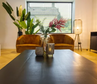 Cozy living room with a coffee table and two chairs